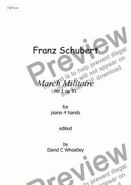 page one of Schubert - Marche Militaire for piano 4 hands edited by David C Wheatley