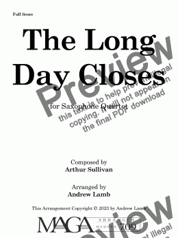 page one of The Long Day Closes (for Sax Quartet)