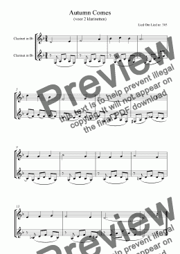 page one of Autumn Comes (for 2 clarinets)
