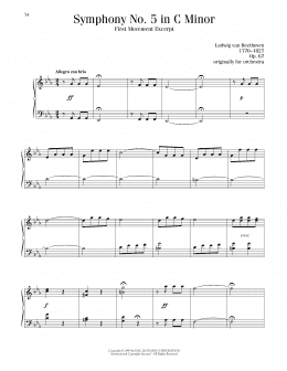 page one of Symphony No. 5 In C Minor, First Movement Excerpt (Piano Solo)