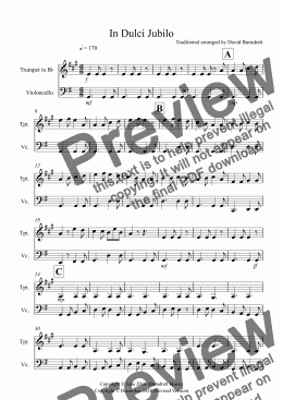 page one of In Dulci Jubilo for Trumpet and Cello Duet