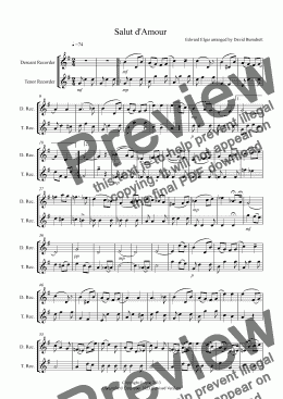 page one of Salut d'Amour for Descant and Tenor Recorder Duet