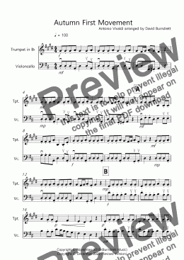 page one of Autumn (First Movement) for Trumpet and Cello Duet