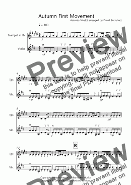 page one of Autumn (First Movement) for Trumpet and Violin Duet