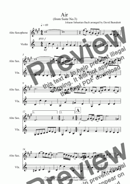 page one of Air on a G String for Alto Saxophone and Violin Duet