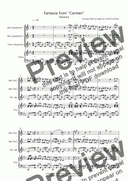 page one of Habanera (Fantasia from Carmen) for Saxophone Trio