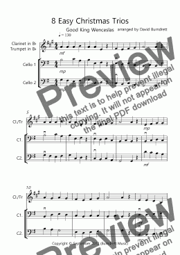 page one of 8 Easy Christmas Trios for Clarinet or Trumpet, and two cellos