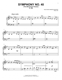 page one of Symphony No. 40 In G Minor, First Movement Excerpt (Easy Piano)