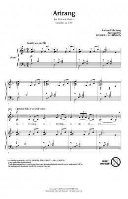 page one of Arirang (arr. Russell Robinson) (SSA Choir)