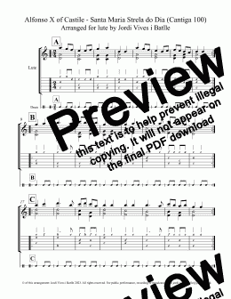 page one of Alfonso X of Castile - Santa Maria Strela do Dia (arranged for lute by Jordi Vives i Batlle), Op. 48