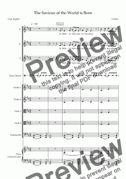 page one of HOLST - The Saviour of the World is Born - Christmas Choral Carol Choir SAB w/ optional string sextet accompaniment