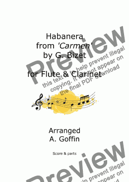 page one of Habanera, duet for Flute and Bb Clarinet