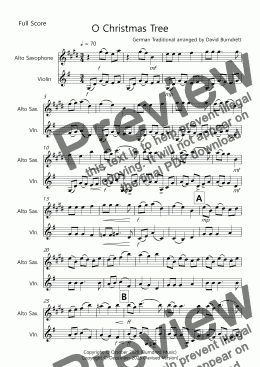 page one of O Christmas Tree for Alto Saxophone and Violin Duet