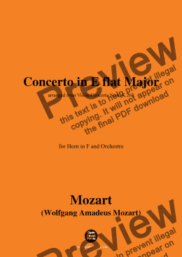 page one of W. A. Mozart-Concerto in E flat Major,for Horn in F and Orchestra