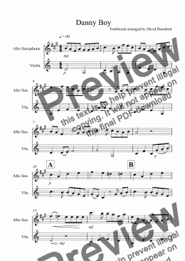 page one of Danny Boy for Alto Saxophone and Violin