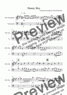 page one of Danny Boy for Alto Saxophone and Cello