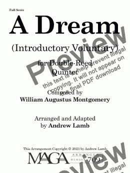 page one of William Augustus Montgomery | A Dream | for Double-Reed Quintet