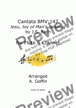 page one of Jesu Joy of Man's Desiring duet for flute and Bb clarinet