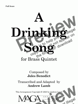 page one of Jules Benedict | A Drinking Song (arr. for Brass Quintet)