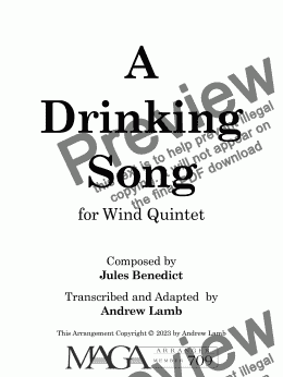 page one of Jules Benedict | A Drinking Song (arr. for Wind Quintet)