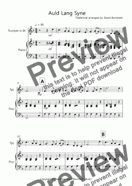 page one of Auld Lang Syne for Trumpet and Piano