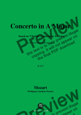 page one of W. A. Mozart-Concerto in A Major,based on 'Clarinet Concerto in A Major,K.622',for Violin(or Flute) and Orchestra