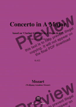 page one of W. A. Mozart-Concerto in A Major,based on 'Clarinet Concerto in A Major,K.622',for Trumpet and Orchestra