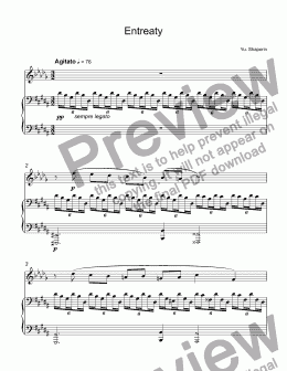 page one of Shaporin, Yury - "Entreaty" (Заклинание) from 5 Romances, Op.10, N.4 for trumpet Bb & piano