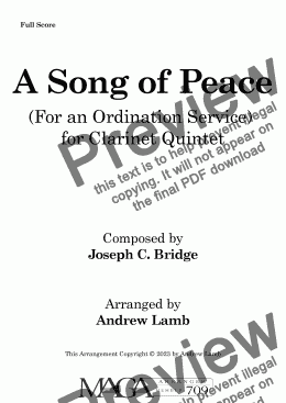 page one of Joseph C. Bridge | A Song of Peace (arr. for Clarinet Quintet)