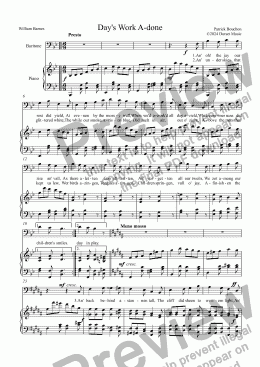 page one of Day's Work A-done for Baritone voice and Piano