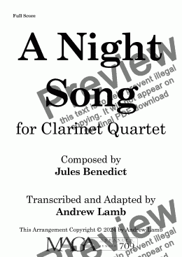 page one of Jules Benedict | A Night Song (arr. for Clarinet Quartet)