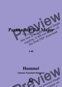 page one of Hummel-Partita,in E flat Major,S.48,for 2 Violins and Viola