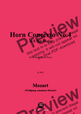 page one of W. A. Mozart-Horn Concerto No.4,for Horn in F and Piano