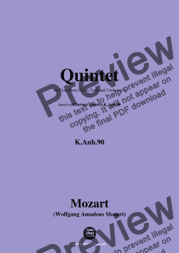 page one of W. A. Mozart-Quintet,based on 'Clarinet Quintet,K.Anh.90',for Flute,Horn,Violin,Viola and Cello