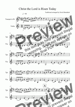 page one of Christ the Lord is Risen Today for Trumpet and Violin Duet