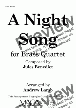 page one of Jules Benedict | A Night Song (arr. for Brass Quartet)