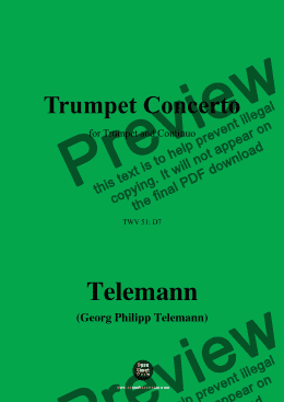 page one of G. P. Telemann-Trumpet Concerto,TWV 51 D7,for Trumpet and Continuo