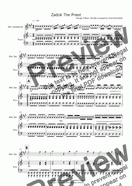 page one of Zadok The Priest for Alto Saxophone and Piano