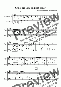 page one of Christ the Lord is Risen Today for Trumpet and Trombone Duet