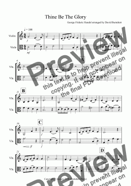 page one of Thine Be The Glory for Violin and Viola Duet