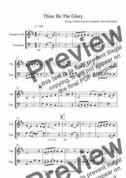 page one of Thine Be The Glory for Trumpet and Trombone Duet