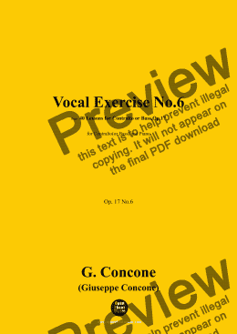 page one of G. Concone-Vocal Exercise No.6,for Contralto(or Bass) and Piano