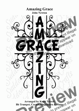 page one of Amazing Grace for Bb Trumpet/Cornet /Flugelhorn,, Baritone, Euphonium (TC) & Pianoforte