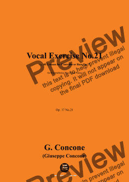 page one of G. Concone-Vocal Exercise No.21,for Contralto(or Bass) and Piano