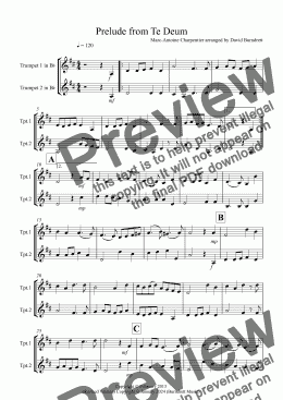 page one of Prelude from Te Deum for Trumpet Duet