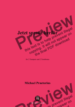 page one of M. Praetorius-Jetzt sproßt herfür,for 2 Trumpets and 2 Trombones