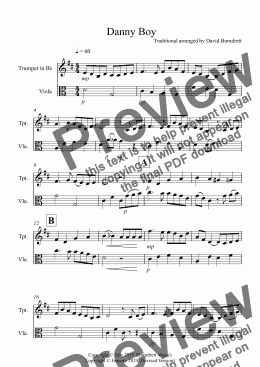 page one of Danny Boy for Trumpet and Viola Duet