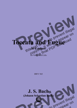 page one of J. S. Bach-Toccata and Fugue,BWV 565,for Violin and Cello