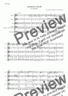 page one of Symphony No.40 (1st movement) for String Quartet