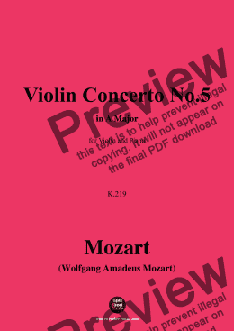 page one of W. A. Mozart-Violin Concerto No.5,K.219,for Violin and Piano